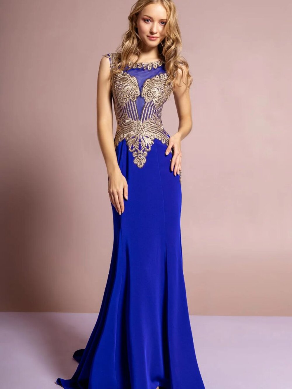 NEW ROYAL BLUE Jersey Evening Gown Floor Length Formal Elegant GL1461